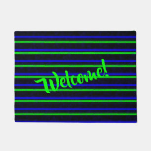 Black Blue Green Stripes Doormat