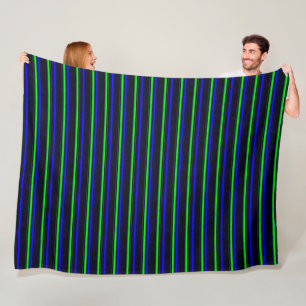 Black Blue Green Stripes Fleece Blanket