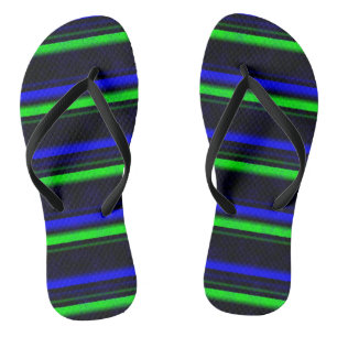 Black Blue Green Stripes Flip Flops
