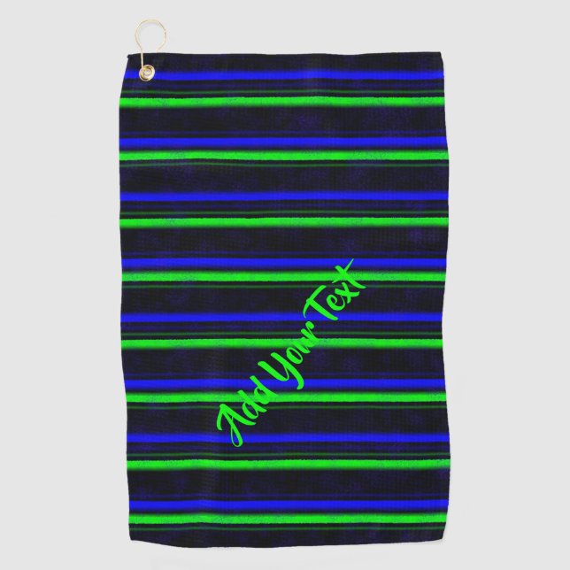 Black Blue Green Stripes Golf Towel (Front)