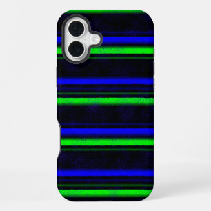 Black Blue Green Stripes iPhone 16 Plus Case