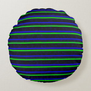 Black Blue Green Stripes Round Pillow