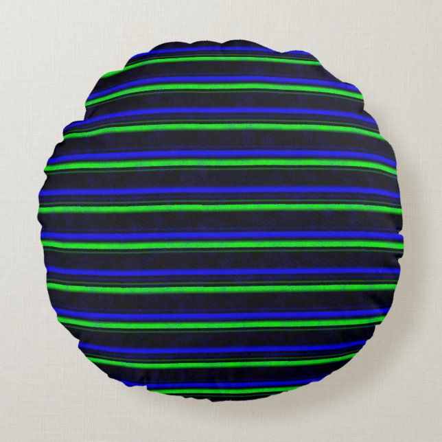 Black Blue Green Stripes Round Pillow (Front)