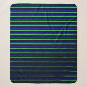 Black Blue Green Stripes Sherpa Blanket