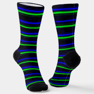 Black Blue Green Stripes Socks