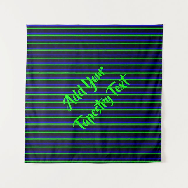 Black Blue Green Stripes Tapestry (Front)