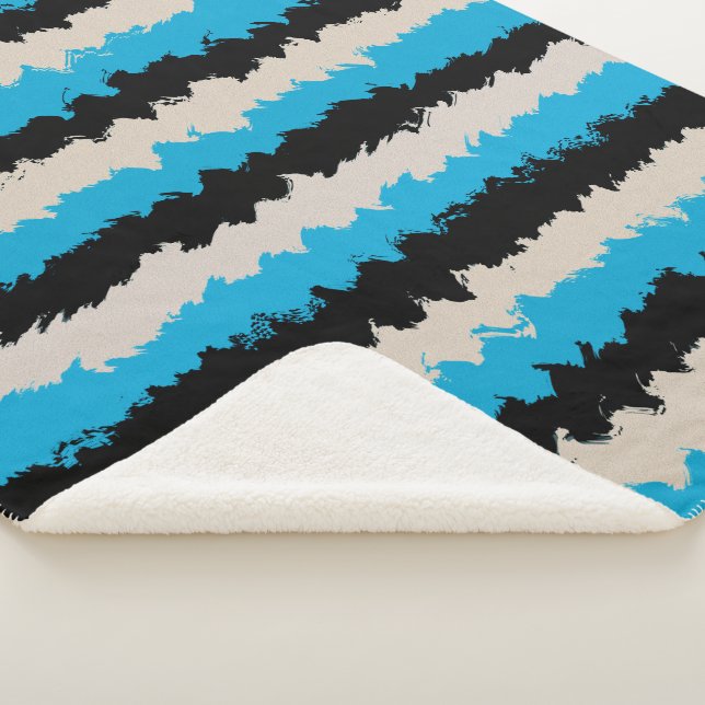 Black Blue Grey Abstract Stripe Pattern Sherpa Blanket (3/4)