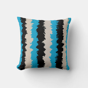 Black Blue Grey Abstract Stripe Pattern Throw Pillow