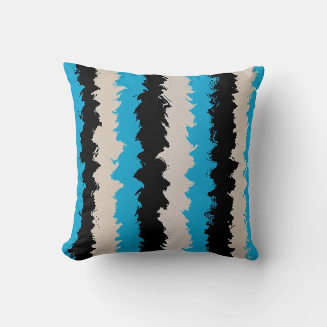 Black Blue Grey Abstract Stripe Pattern Throw Pillow (Front)