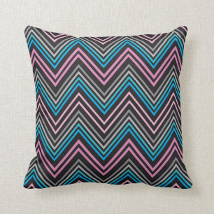 Black Blue Grey & Pink Chevron Pattern Throw Pillow