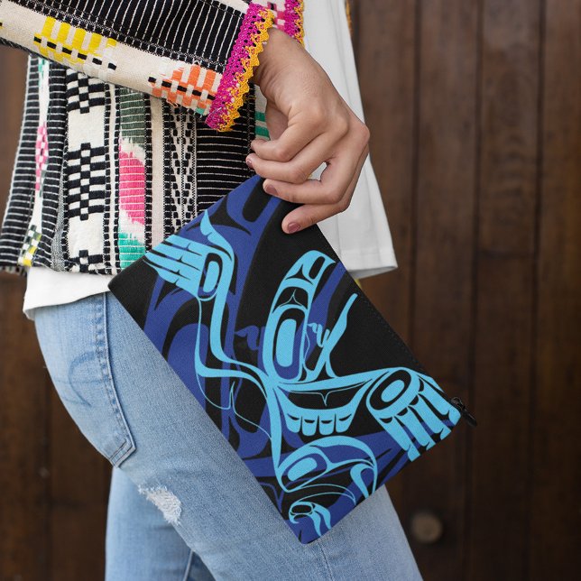 Black Blue Haida Eagle Thunder Bird Native Art Accessory Pouch (Creator Uploaded)