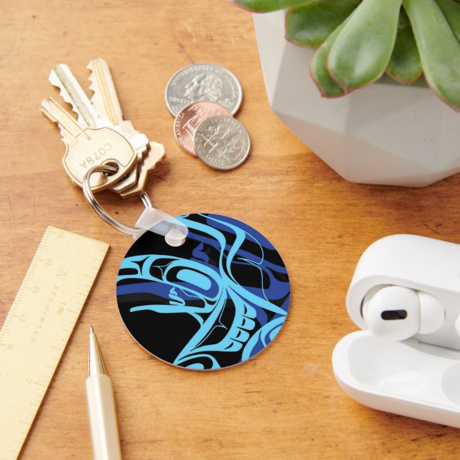 Black Blue Haida Eagle Thunder Bird Native Art Keychain (Desk)