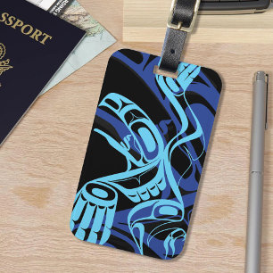 Black Blue Haida Eagle Thunder Bird Native Art Luggage Tag