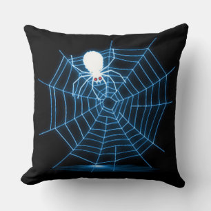 Black & Blue Halloween Spider Web Throw Pillow