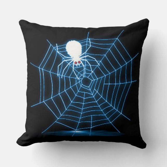 Black & Blue Halloween Spider Web Throw Pillow (Front)