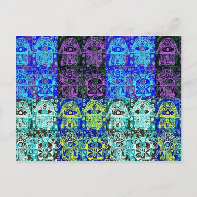 Black & Blue Hamsa Postcard (Front)