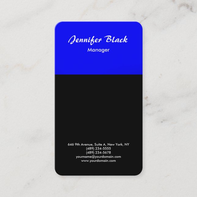 Black Blue Handwriting Script Minimalist Modern Business Card (Front)