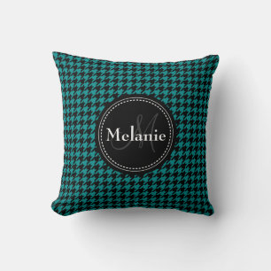 Black Blue Houndstooth Monogrammed Pattern Throw Pillow