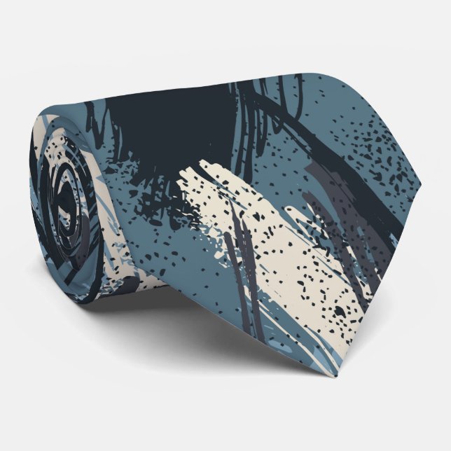 Black Blue Ivory Camouflage Neck Tie (Rolled)