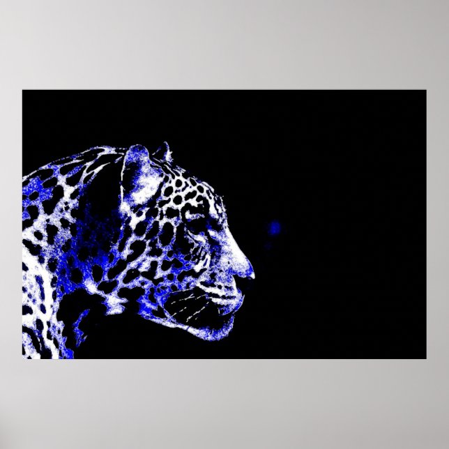 Black & Blue Jaguar Pop Art Poster (Front)
