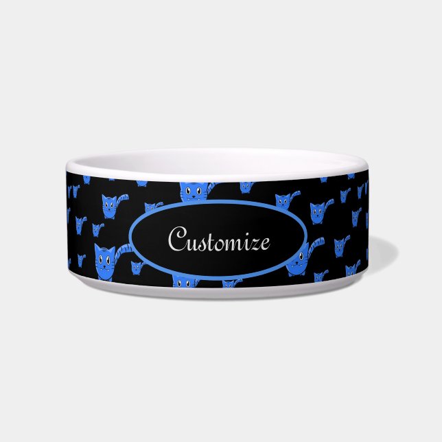 Black & Blue  Kitty Pattern Pet Bowl (Front)