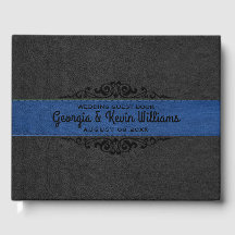 Black &amp; Blue Leather Black Swirl Accent Guest Book