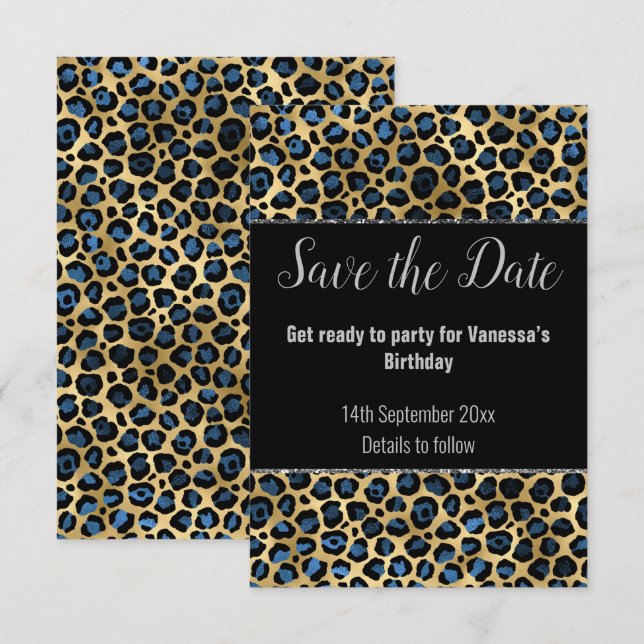 BLACK BLUE LEOPARD SAVE THE DATE  RSVP (Front/Back)