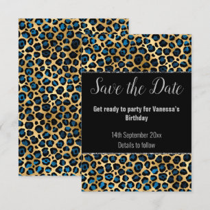 BLACK BLUE LEOPARD SAVE THE DATE RSVP