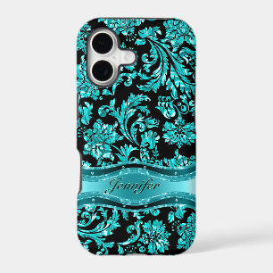 Black & Blue Metallic Floral Damasks-Customized