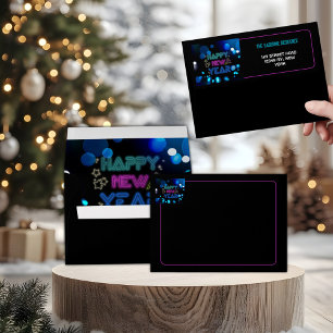 Black & Blue Midnight Sparkle Neon Glow New Year  Envelope