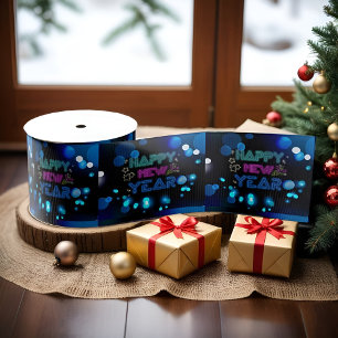 Black & Blue Midnight Sparkle Neon Glow New Year Grosgrain Ribbon