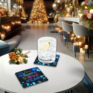 Black & Blue Midnight Sparkle Neon Glow New Year  Paper Coaster