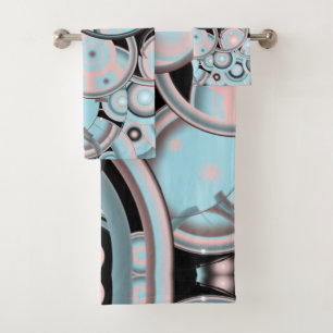 Black Blue Mocha Pink Gradient Concentric Circle Bath Towel Set