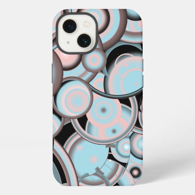 Black Blue Mocha Pink Gradient Concentric Circle iPhone Case (Back)