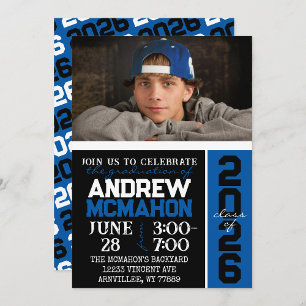 Black & Blue Modern Graduation Photo Invitation