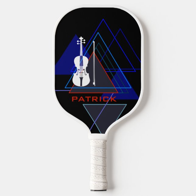 Black & Blue Modern Violin Music Personalized Name Pickleball Paddle (Front)