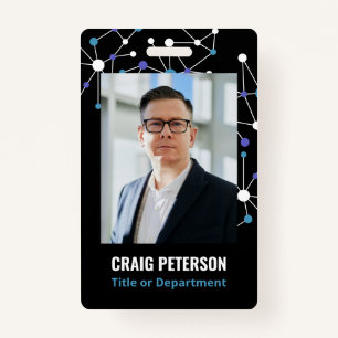 Black Blue Molecules ID Photo Badge