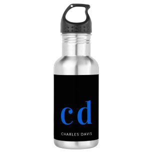 Black blue monogram name modern  532 ml water bottle