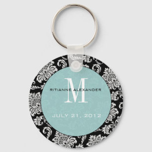 Black Blue Monogram Wedding Keychain