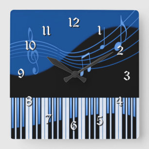 Black & Blue Musical Melody Square Wall Clock