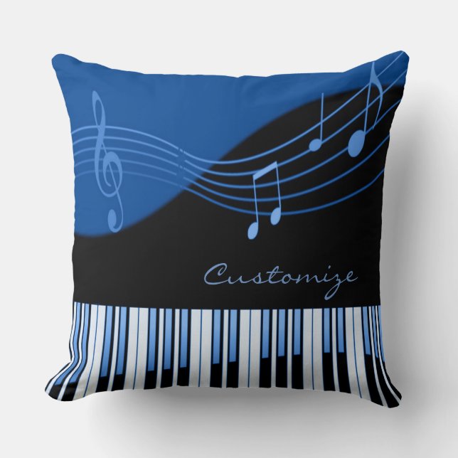 Black & Blue Musical Melody Throw Pillow (Front)