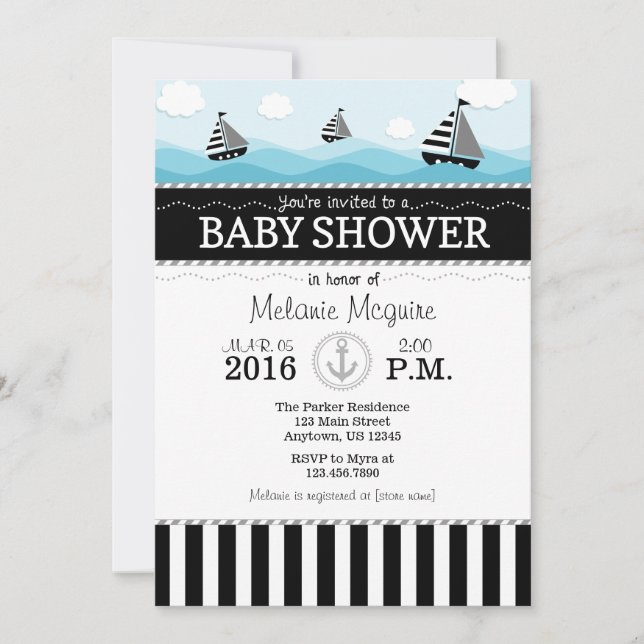 Black Blue Nautical Baby Shower Invitation (Front)