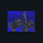 Black Blue New York City Pop Art Canvas Print<br><div class="desc">Brooklyn Bridge,  River and Manhattan Cityscape,  Skyscrapers and Buildings</div>