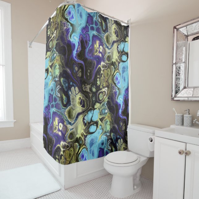 Black, blue, olive green abstract tie dye marble (In Situ)