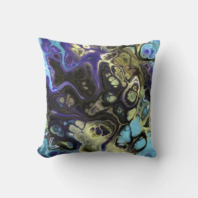 Black, blue, olive green abstract tie dye marble throw pillow (Front)