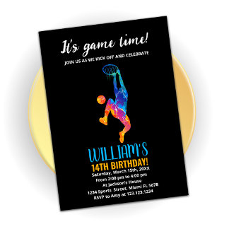 Black Blue Orange Basketball Invitations Anniversa