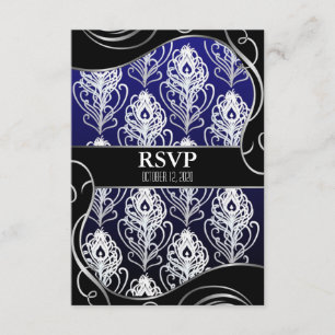 Black & Blue Peacock Feather Wedding RSVP Cards