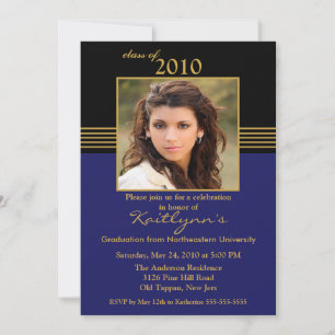 Black & Blue Photo Graduation Invitation