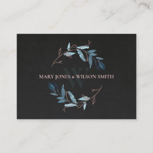 BLACK BLUE PINK FOLIAGE WREATH WEDDING WEBSITE ENCLOSURE CARD