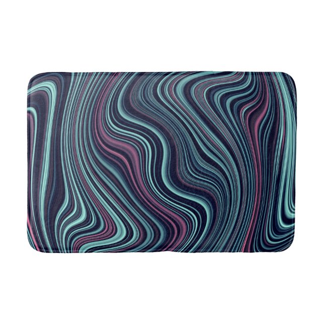 Black Blue Pink Wavy Marbling Agate Abstraction Bath Mat (Front)